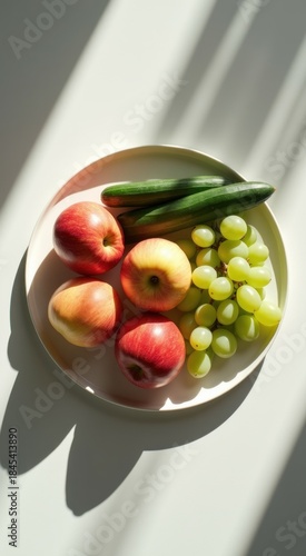 Plate of fruit and vegetables on a table