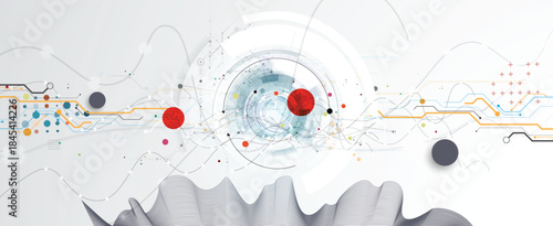 Technology and science cloud data computing. Connected neural network