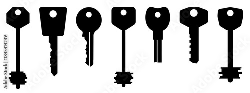 Collection of simple key icons in black silhouette