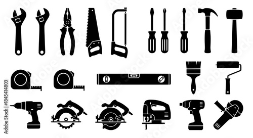 Assorted Tool Silhouettes in Vector Illustration