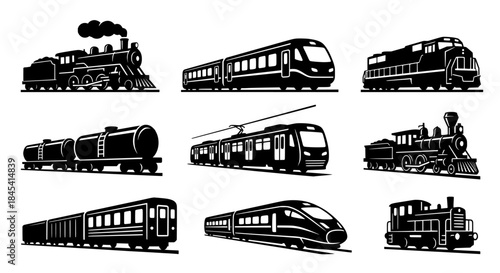Vector Silhouette Collection of Trains and Locomotives