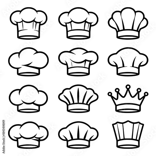 Grid of Outlined Chef Hats: A Vector Silhouette Illustration Set