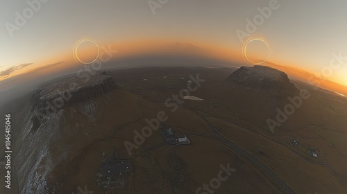 Subtle Rainbow Arc Over a Dark Mountainous Landscape at Sunset