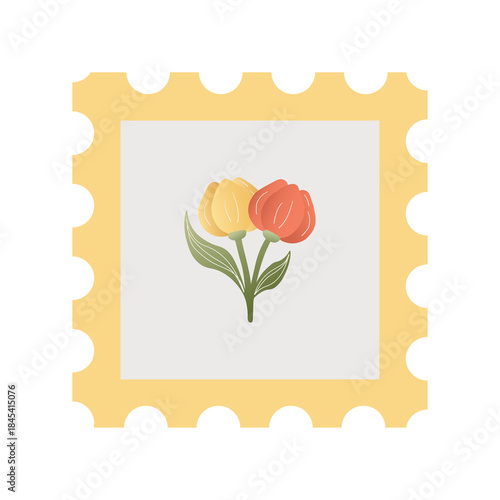 Postage stamp with flowers. Stamp vector illustration for invitations, stationery, journals, or scrapbook stickers.