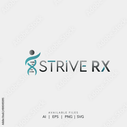 A modern medical vector logo featuring a stylized human figure merging with a blue DNA helix strand. This clean and professional design