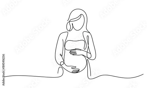 Pregnant Woman Holding Belly Line Art Illustration