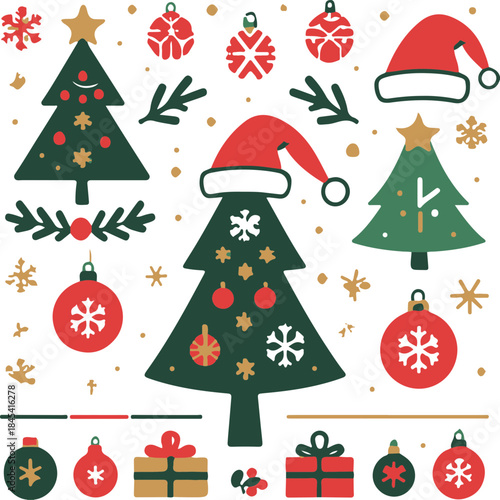 Festive Christmas Holiday Icons and Decorations for Seasonal Celebrations