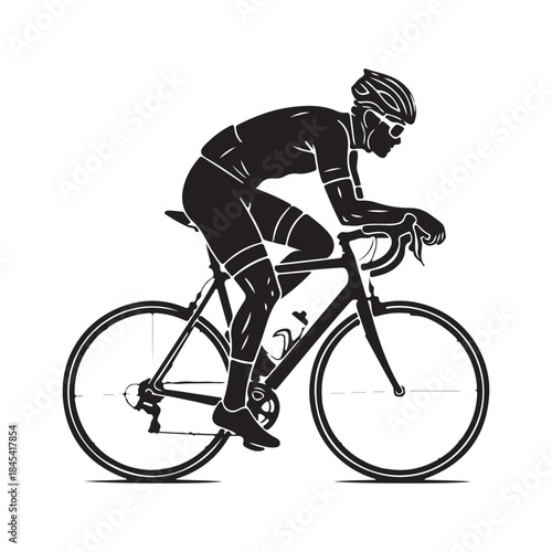 A dynamic silhouette of a professional cyclist in a racing posture, ready for a ride isolated on white background, Vector, illustration