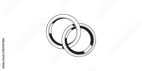 Minimalist outline of interlocking wedding rings symbolizing marriage and unity – stock vector icon in line style, Elegant minimalist black interlocking rings symbol representing eternal connection