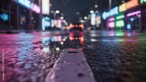 Wallpaper Mural Neon Reflections - A Cyberpunk Cityscape at Night. Torontodigital.ca