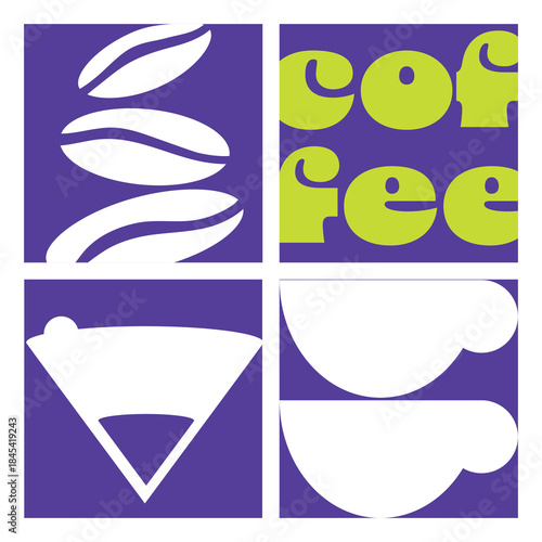 Set of vector graphic posters for coffee packaging design, coffee shop, coffee factory, coffee festival