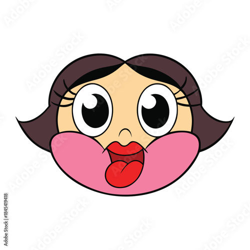 Cute cartoon girl lips with a soft smile, rosy pink tones and glossy shine, simple lines and playful style, expressing sweetness, charm, and youthful innocence.
