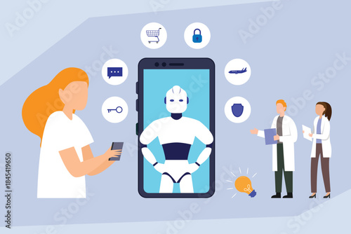 Wallpaper Mural Artificial Intelligence (AI) Assistant and Digital Services: Mobile App Security and Customer Support 2d flat vector illustration Torontodigital.ca