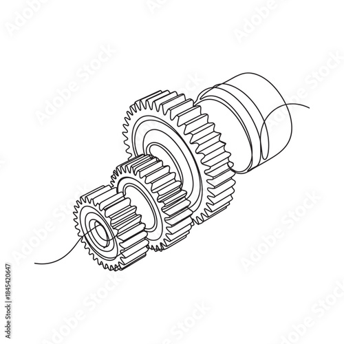 Detailed illustration of interconnected gears and a cylindrical component