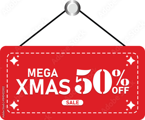 Mega Xmas 50% Off Christmas Sale Discount Hanging Tag