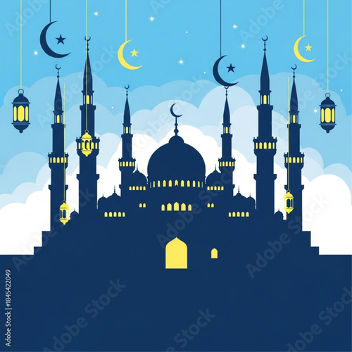  Istanbul's landmark mosque architecture featuring a glowing minaret and dome silhouette in the night sky
