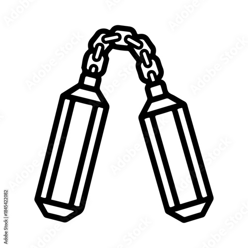 Nunchaku Icon Vector Graphic Of A Martial Arts Weapon, A Simple Line Drawing Representing Combat And Self-Defense Tools