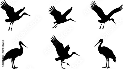Stork silhouette, Stork vector silhouette, Flying stork silhouette, Stork, Stork silhouette clip art