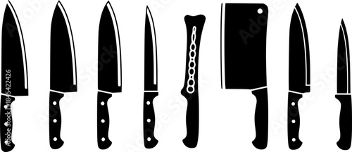 Knife silhouette, Meat cutting knives set, Kitchen knife silhouettes, Knife vector