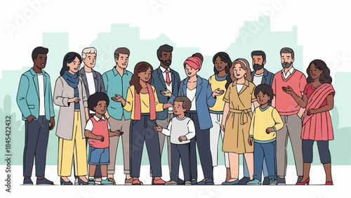 Diverse group of people standing together in a line.