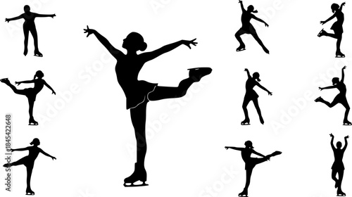 Figure skating silhouette, Ice skating silhouette, Female figure skating silhouette, Figure skating, Figure skating vector