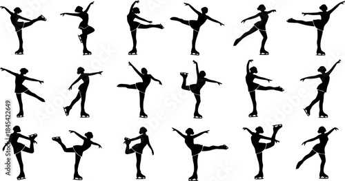 Figure skating silhouette, Ice skating silhouette, Female figure skating silhouette, Figure skating, Figure skating vector