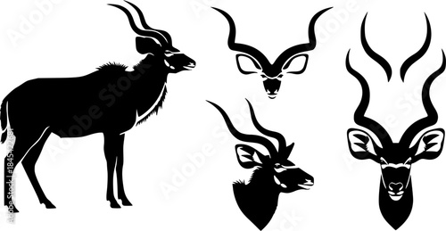 Kudu Silhouette, Kudu Horn Silhouette, Antlers Silhouette, Kudu Head, Kudu , Kudu Head Silhouettes