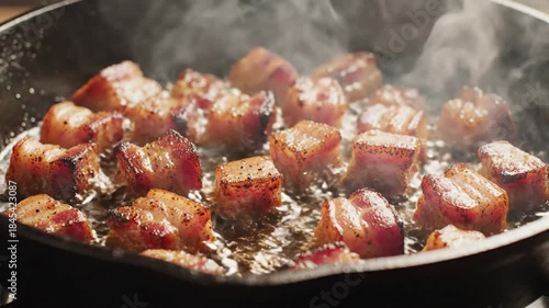 Sizzling Bacon Bites - A Culinary Delight in a Cast Iron Pan.