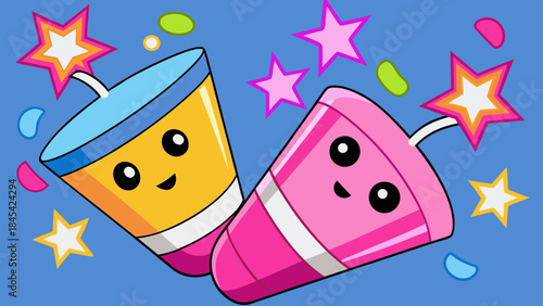 Funny cartoon rocket and star vector illustration design symbol art