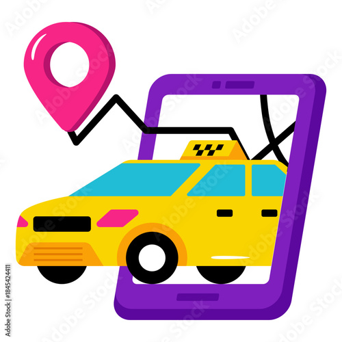 A colored design icon of online cab tracking 