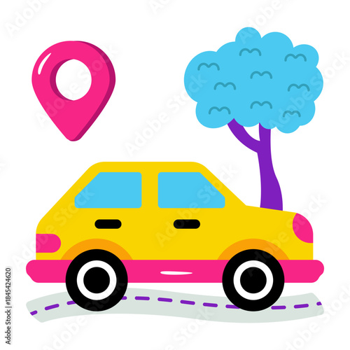 A colored design icon of taxi location 