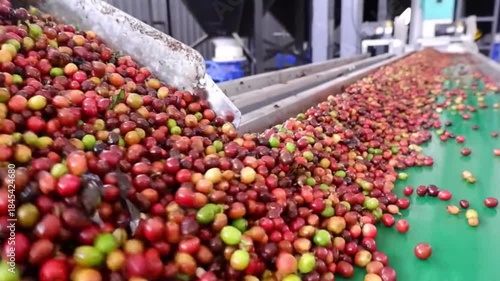 Coffee beans are processed in the factory