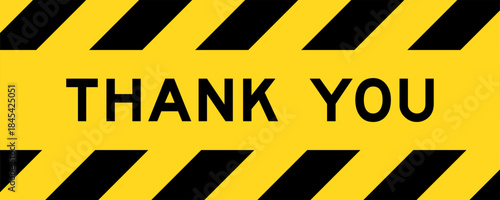 Yellow and black color with line striped label banner with word thank you