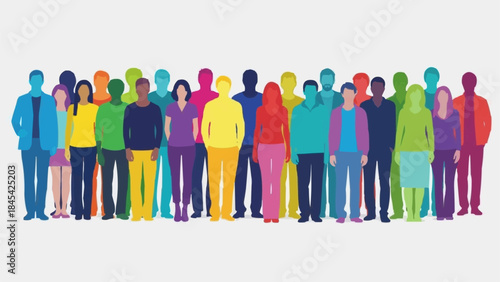 Diverse Group of People Standing Together in a Colorful Crowd.