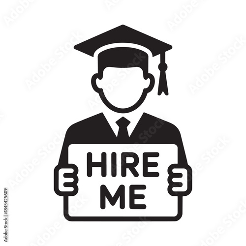 Graduation symbol with a hire me sign representing job seeking graduates