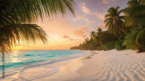 Fototapeta Naklejka Na Ścianę i Meble -  tropical beach with palm trees