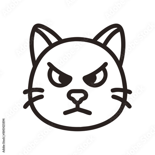 A simple line drawing of an angry cat face with a stern expression
