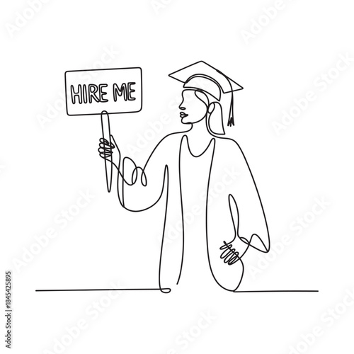 A recent graduate with a hire me sign seeking employment opportunities