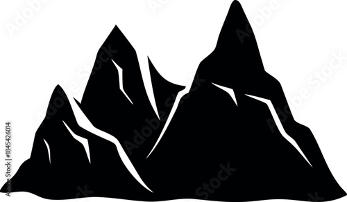  bold black silhouette of mountain peaks ,