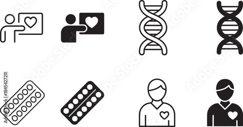 Comprehensive collection of medical health and science related line and solid vector icons for modern design needs
