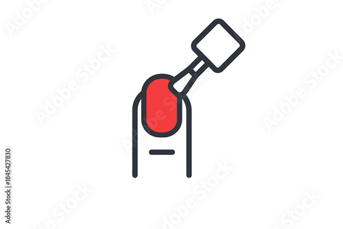 Applying bright red nail polish to a fingernail during a manicure treatment