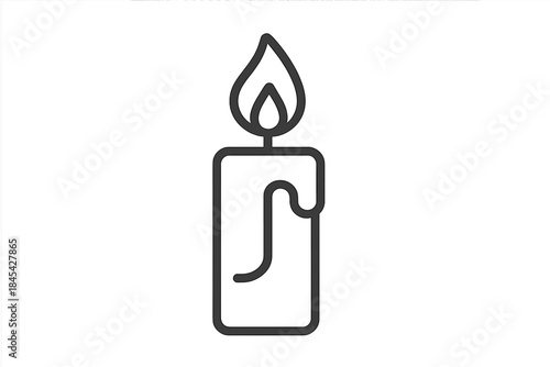 Minimalist outline drawing of a burning candle with bright flame and melting wax