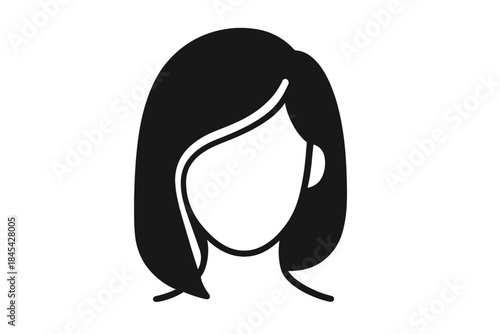 Black silhouette of a woman's head featuring a modern short bob haircut style