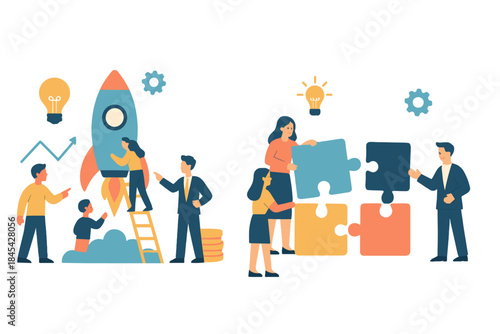 Business team collaboration on startup launch and strategic problem solving