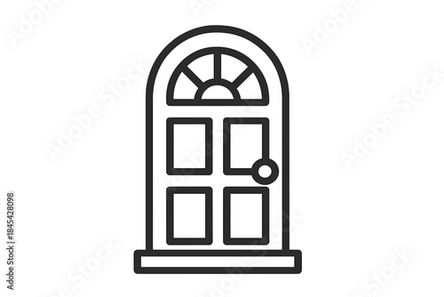 Classic arched entrance door featuring a fanlight window and detailed doorknob