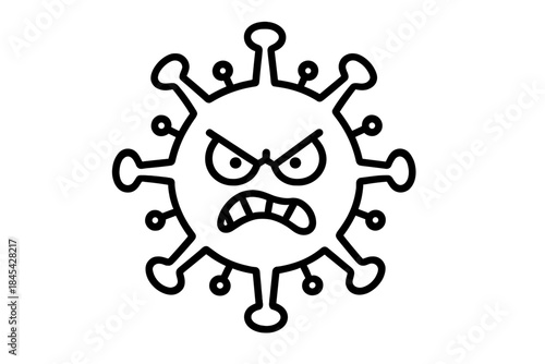 Angry cartoon virus microbe icon with aggressive facial expression and spike proteins
