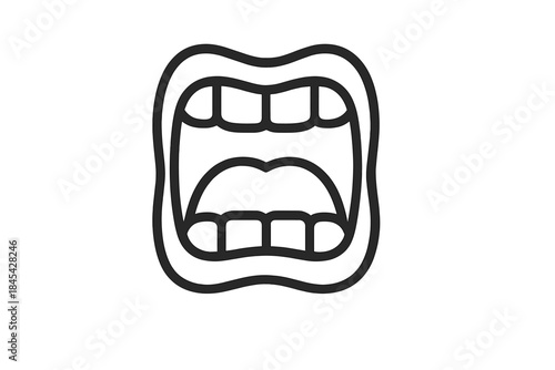 Wide open human mouth showing teeth, suggesting shouting, screaming, or surprise