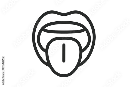 Human lips and open mouth with tongue extended in minimalist line art style