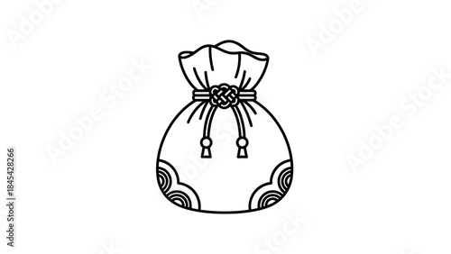 Simple Line Art Drawing of a Japanese Lucky Bag.