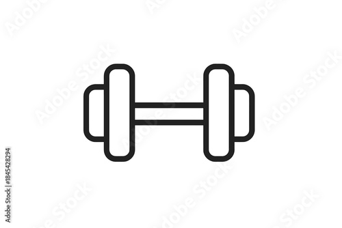 Minimalist black line art depiction of a classic gym dumbbell used for fitness and weight training